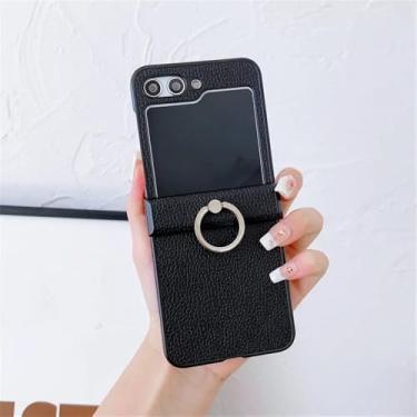 Imagem de Capa de suporte de anel de diamante com padrão de couro para Samsung Z Flip 6 5 4 3 ZFlip 6 Flip 5 4 Suporte de anel 3 em 1 capa, preta, para Samsung Z Flip4