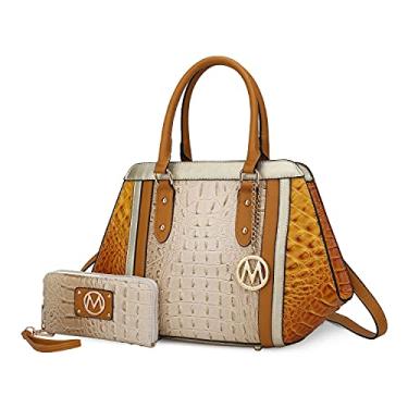 Imagem de Bolsas MKF para mulheres, com uma bolsa cruzada com acabamento em relevo de crocodilo sintético, bolsa mensageiro lateral, Bege amarelo, Medium