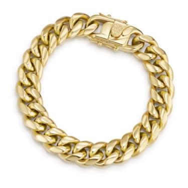 Imagem de CG&KYGG Pulseira masculina banhada a ouro 14K 12 mm, 18 mm, corrente de aço inoxidável 316L grossa para mulheres, presente para aniversário e feriado (pacote delicado, fecho duplo de segurança com