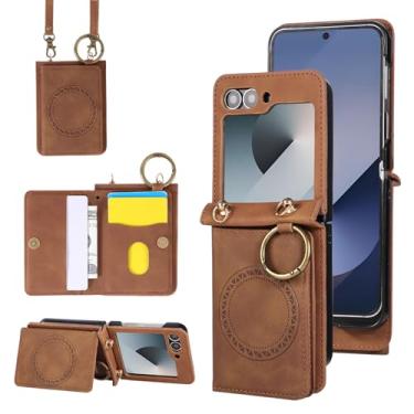 Imagem de Compatível com Samsung Galaxy Z Flip 6 5G 2024 capa carteira e alça de ombro transversal anel fivela suporte suporte cartão suporte magnético carro capa de telefone para ZFlip6 Z6 G Flip6 ZFlip 6Z