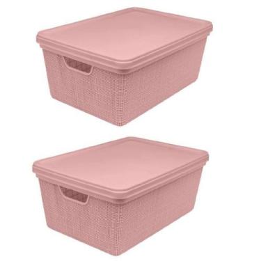Imagem de Kit 2 Caixas Organizadora Multiuso Decorativa 1,8L Juta Rosa - Jaguar