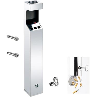 Imagem de Cinzeiro Cigarro Montado Na Parede, Aço Inoxidável Metal Lockable Cigarro Butt Container Para Fora, Cigarro Butt Receptáculo Cinzeiros Pequenos Com Tampa, Wall Mounted Ashtrays for Outside, C