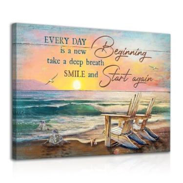 Imagem de Dazzlewall Quadro de Arte de Parede de Praia Vintage Emoldurado Com Imagem de Tartaruga Marinha, Poster de Parede Com Citações Motivacionais para Banheiro Quarto Escritório 12x16 polegada