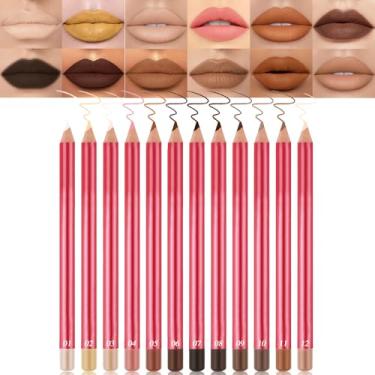 Imagem de JUAAZIN Conjunto de lápis delineador labial com 12 peças – Combo labial fosco para mulheres, à prova d'água e à prova de manchas, modelagem e escultura de lábios precisos, inclui apontador, conjunto