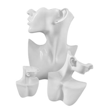 Imagem de YIJU Conjunto de 3 suportes para busto de joias, suporte para mostruário com lateral, suporte leve para colar de resina, Branco