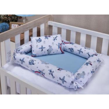 Imagem de Ninho redutor para berço tema aviõezinhos marinho+ almofadinha - MEDIN