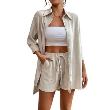 Imagem de Conjunto Feminino De Linho Camisa e Shorts - Levsoch, Creme, P