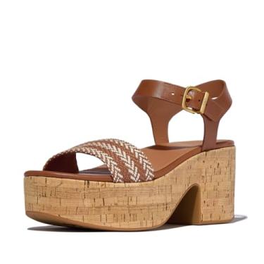 Imagem de FitFlop Sandália feminina plataforma em V/salto em cortiça com tira no tornozelo, Bronzeado profundo, 35