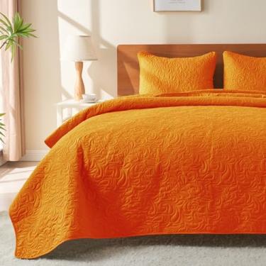 Imagem de JYHOPE Conjunto de cama de solteiro, edredom de verão, 1 edredom e 2 fronhas, colcha de microfibra leve e macia para todas as estações (estampa floral - laranja, king (102 x 90))