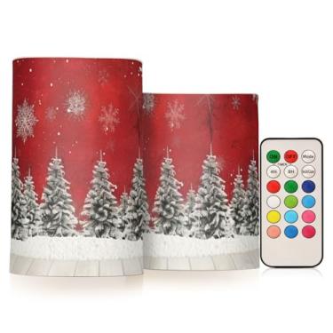 Imagem de senya Luzes de Natal, velas sem chama, árvores de Natal, flocos de neve, conjunto de 2 velas com controle remoto a pilhas, luzes quentes, decoração de casa