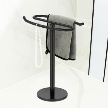 Imagem de DJAPWPX Suporte de toalha de mão, toalheiro de aço inoxidável em forma de S com base antiderrapante, suporte de relógio elegante preto para bancada