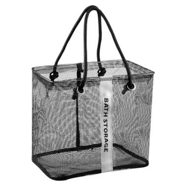 Imagem de DJAPWPX Organizador de chuveiro de malha, bolsa de banho respirável portátil com alças, bolsa de praia de malha de secagem rápida para banheiro, faculdade, dormitório, acampamento, academia, (preto)
