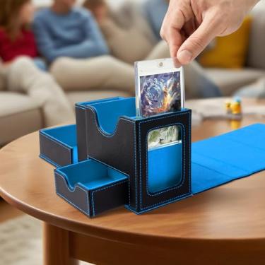 Imagem de MTG Deck Box, caixa de baralho Commander com janela de exibição com bandeja de dados, caixa de armazenamento de cartão TCG, comporta 100 cartas de manga dupla (preto, vermelho/preto e azul) (preto e