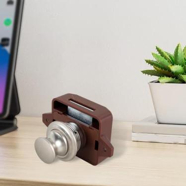 Imagem de DJAPWPX 10 pçs trava de botão elegante trava de porta de armário sem chave trava decorativa com botão de pressão trava de porta pérola para trailer gaveta porta armário iates (marrom)