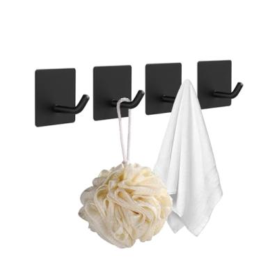 Imagem de SetSail Ganchos de toalha adesivos para banheiros montados na parede de aço inoxidável fosco preto gancho de toalha 4 pacotes de ganchos de toalha de chuveiro para pendurar casaco