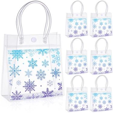 Imagem de Sweetude 24 peças de sacos de presente de floco de neve, azul e roxo, sacolas de lembrancinha de festa com alças 19 × 15 × 7 cm, sacolas de plástico transparente para Natal, inverno, país das