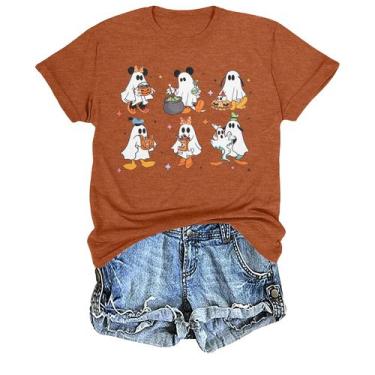 Imagem de Camiseta feminina KIDDAD Halloween Pumpkin Ghost de algodão S-XXL