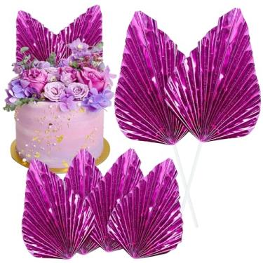 Imagem de Gyufise 6 peças de papel para leque de palmeira de bolo, leque de palmeira, leque de folhas de palmeira, enfeite de cupcake, decorações artesanais, faça você mesmo, decoração de bolos para festa de