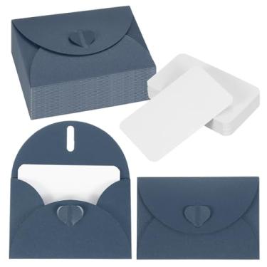 Imagem de PATIKIL Conjunto de 50 mini envelopes com fecho de coração, cartões de 10,4 x 7,6 cm em branco com envelopes para presente convite de casamento, formatura, feriado, dia de Ação de Graças, Natal, azul