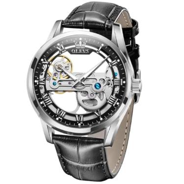 Imagem de OLEVS Relógio automático masculino moderno, esqueleto, corda automática, couro mecânico, relógios de pulso masculinos, mostrador grande, fácil leitura, negócios, luxuoso, masculino, luminoso, à prova