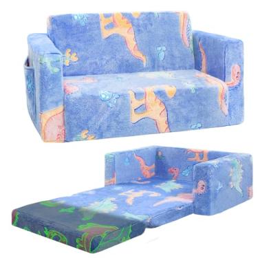 Imagem de Cadeira infantil confortável, sofá macio 2 em 1 dobrável para crianças, sofá conversível para espreguiçadeira, presente para aniversário de meninas e meninos, dinossauros, grande