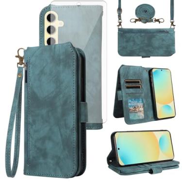 Imagem de Asuwish Capa de celular para Samsung Galaxy S24 FE 5G carteira celular com protetor de tela de vidro temperado alça transversal alça flip zíper compartimento para cartão de crédito S 24 EF AI S24FE