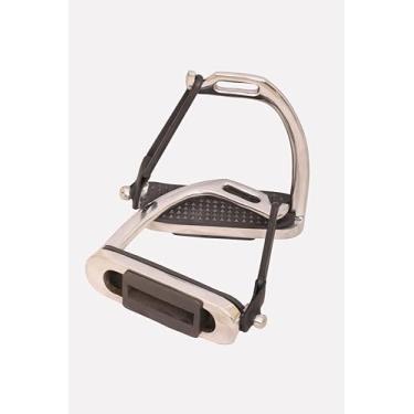 Imagem de Estribos de segurança polonês prata pavão equitação aço S com passos, estribos de cavalo, estribos de segurança pavão equestre para adultos/crianças (10,8 cm polegadas)