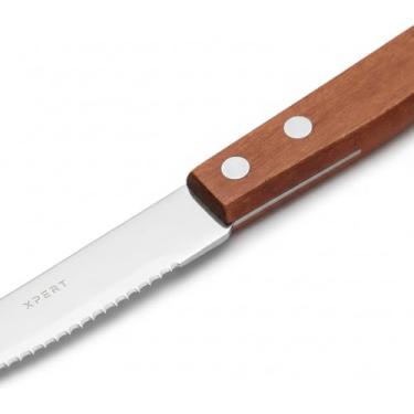 Imagem de Faca Mesa Cabo Madeira Kit 12 Unidades Talheres Corte Afiado Cozinha Jantar Aço Inox Resistente Rústico Elegante