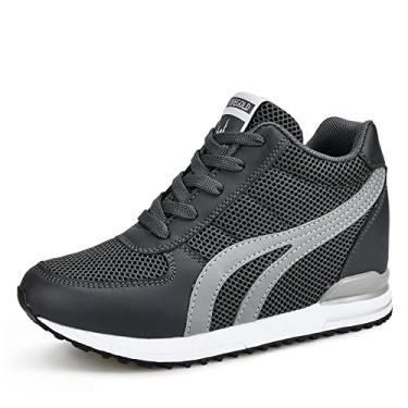 Imagem de AONEGOLD Tênis plataforma feminino com cadarço e cano alto para mulheres e meninas, 98 - Cinza escuro, 9.5