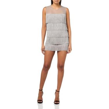 Imagem de Norma Kamali Vestido feminino sem mangas com franjas, Pomba, PP