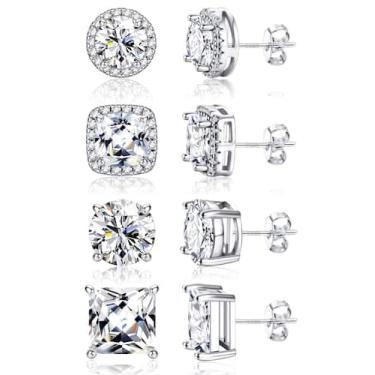 Imagem de Brincos de zircônia cúbica Studs YADOCA 6/8/10 mm banhados a ouro 18K