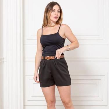 Imagem de Shorts Feminino de Alfaiataria com Cinto e Pregas - Maranne, Preto, P