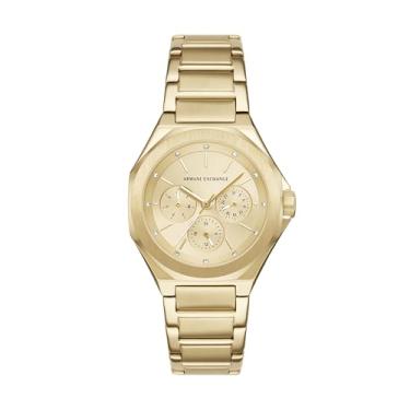 Imagem de Armani Exchange Relógio feminino A|X multifunções de aço inoxidável dourado (modelo: AX4624)