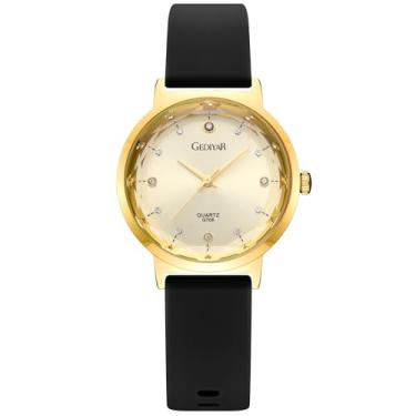 Imagem de RUYEOOK Relógio feminino de quartzo, mostrador de cristal, impermeável, pulseira de silicone, relógio de pulso esportivo analógico casual para estudantes de enfermagem, G706 - ouro, Casual