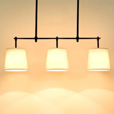 Imagem de 3 Luzes Pendentes Lineares Pretas Para Ilha De Cozinha Com Sombra De Tecido Antigo Ouro Rústico Fazenda Teto Luminária Pendurada Lustre Linear Vintage Para Sala De Jantar Mesa Restaurante Ba