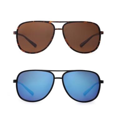 Imagem de Óculos de sol retrô polarizado aviador espelhado leve para homens e mulheres, 2 Pack (Brown & Blue), One Size