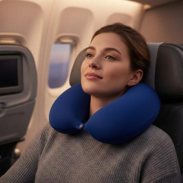 Imagem de Almofada de Pescoço para Adulto – Suporte Ergonômico para Viagem e Relaxamento – Leve, Lavável e Compacta (Azul Marinho)