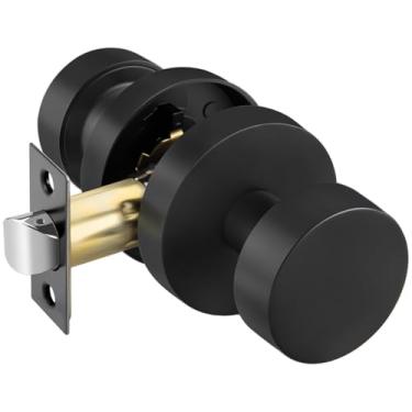 Imagem de goldenwarm Maçaneta de porta preta, liga de zinco, bola redonda fosca preta para corredores, cozinhas, maçanetas de passagem resistentes a granel - Moderno e elegante (1 pacote)