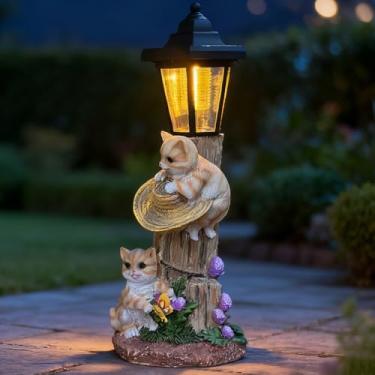 Imagem de ZYLiWoo Estátua solar de gato de jardim ao ar livre, com luzes LED decoração de quintal para pátio, varanda, quintal, ornamentos de gramado - presentes exclusivos de aquecimento de casa de aniversário