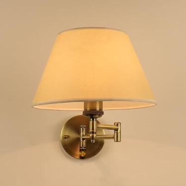 Imagem de Luminária de parede com braço oscilante de ouro antigo, luminária de parede vintage com escurecimento, imitação de pergaminho, abajur de tecido de PVC, acabamento em latão escovado, iluminaç