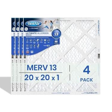 Imagem de BestAir Filtro de ar 20 x 20 x 1 (pacote com 4) | MERV 13 Ultimate Allergen 9600 HVAC AC Filtro de ar de substituição para uso residencial e comercial | Feito nos EUA | Tamanho real (19,75 x 19,75 x