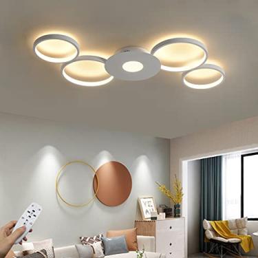 Imagem de Luminária de teto LED regulável com controle remoto, luminária de teto moderna de 52 W, 4 chamas, em ótica circular, lustre decorativo branco para ambientes internos, para quarto, sala de es