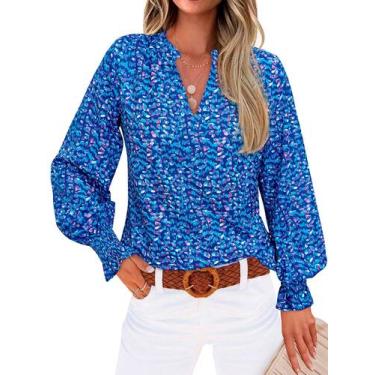 Imagem de Blusa feminina MASCOMODA com decote em V, floral, manga comprida, chif
