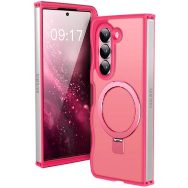 Imagem de KMAMBAG [Suporte magnético e moldura ondulada] Capa para Samsung Galaxy Z Fold 6 [Apto para Mag Safe] [Proteção contra quedas militar] Capa de anel de telefone translúcida não amarelada Z Fold 6 para