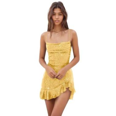 Imagem de Vestido de boas-vindas EEMEII Sequin Mermaid Ruffles amarelo 16W