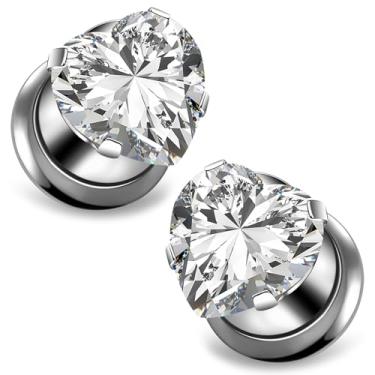 Imagem de Ocptiy 10G-00G Astm F136 Túneis de titânio calibres para orelha parafuso ajuste coração CZ Ear Gauges túneis alargador alongador piercing joias para mulheres homens prata ouro 1 par, 00 Gauge = 10mm =