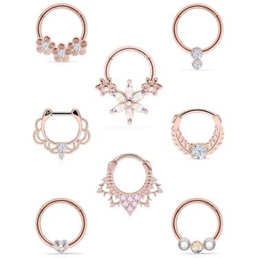Imagem de Oicctyzio Anéis de nariz de septo Daith Brincos 16g Clicker Piercing Joias Hipoalergênicas Multicoloridas Aço Cirúrgico para Mulheres e Homens, Metal, Zircônia cúbica