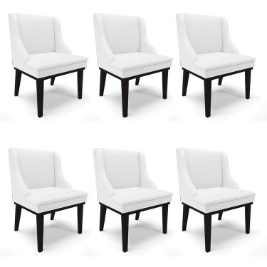 Imagem de Kit 06 Cadeiras de Jantar Liz Corino Branco Base Fixa Madeira Preto - D'Rossi