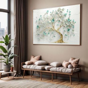 Imagem de Quadro com Moldura e Acrilico Cristal Vidro Sala Quarto Arvore Azul Ve