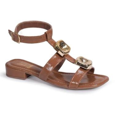 Imagem de Sandalia Salto Bloco Baixo Feminino Via Angel Enfeite Metalizado Fashion Confortável 9802 (Caramelo, BR, Adulto, Numérico, 35)